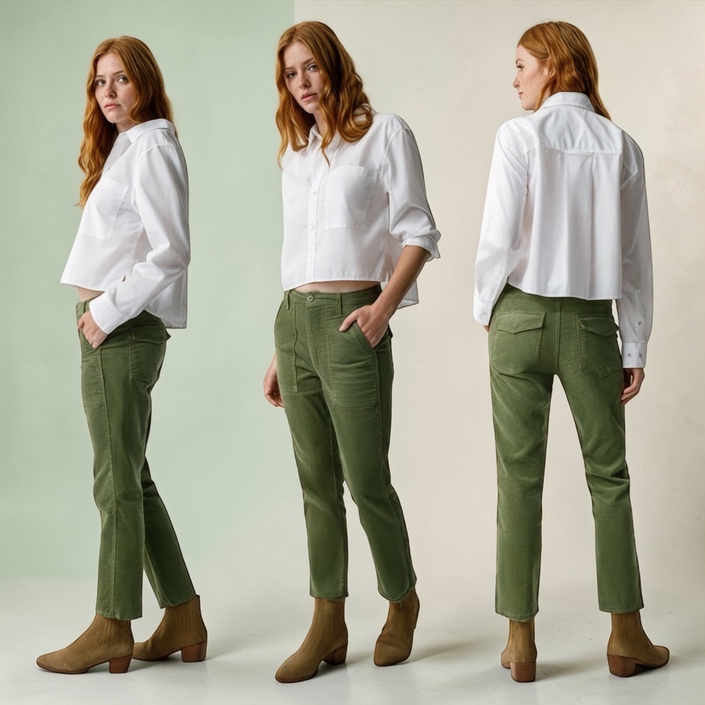 AMO DENIM Women’s Cord Easy Army Trouser Cropped Straight Leg Pants Size 26